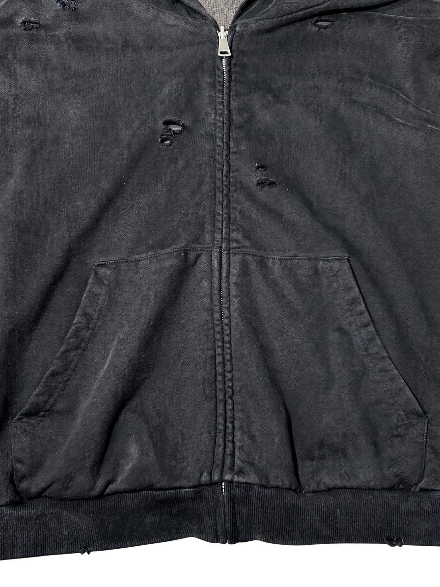 Distressed Reversible Thermal-Line Hoodie